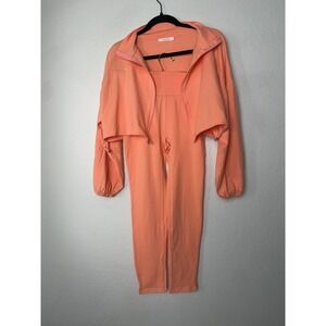 VIVIN Peach Coral 2 Piece Lounge Set Cropped Zip Jacket High Waist Set S